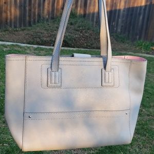 B Makowsky Leila Tote Bag in Grey with Pouch Saffiano Leather